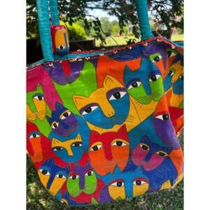 Vintage Laurel Burch Colorful Cat Tote